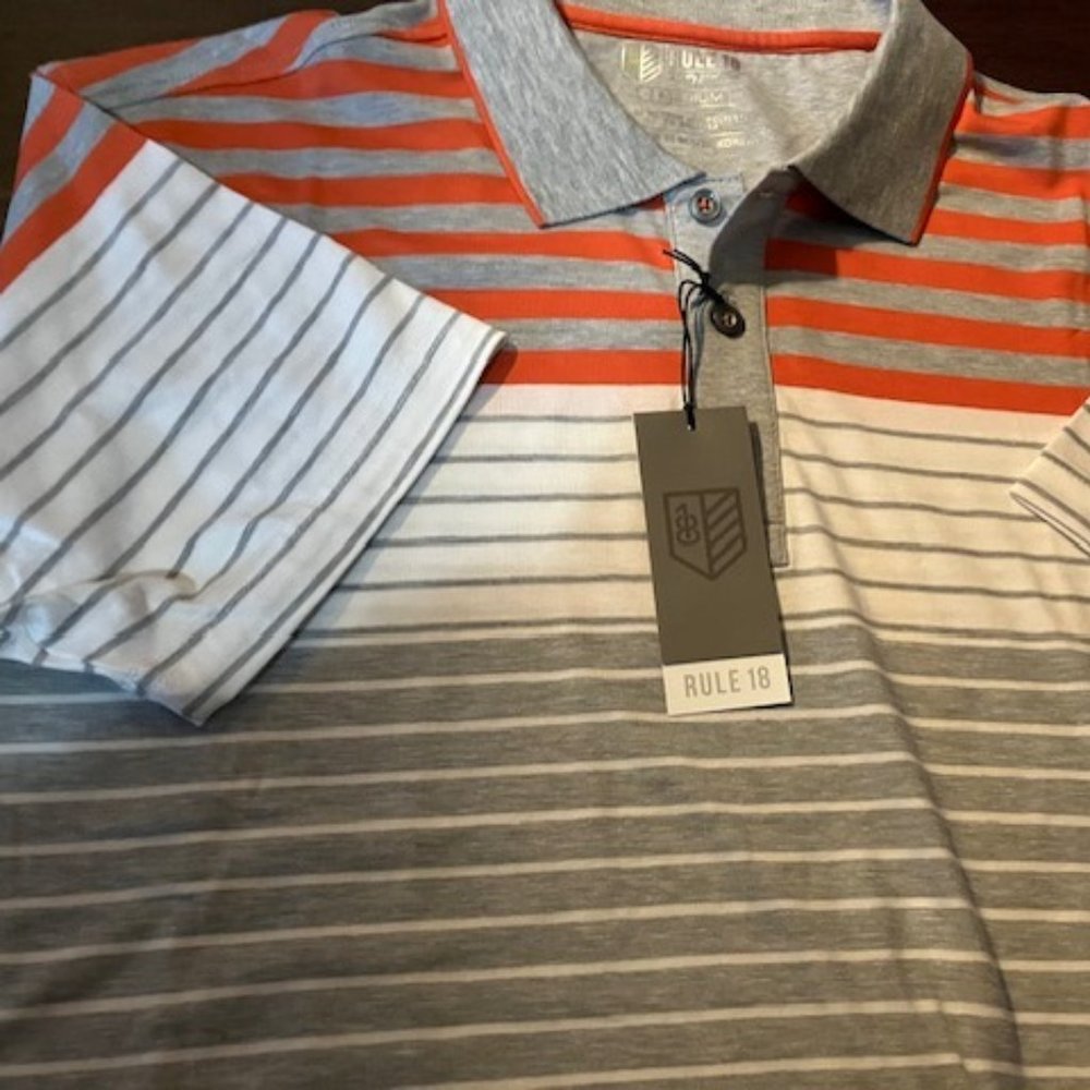 Brand New Rule 18  striped golf shirt